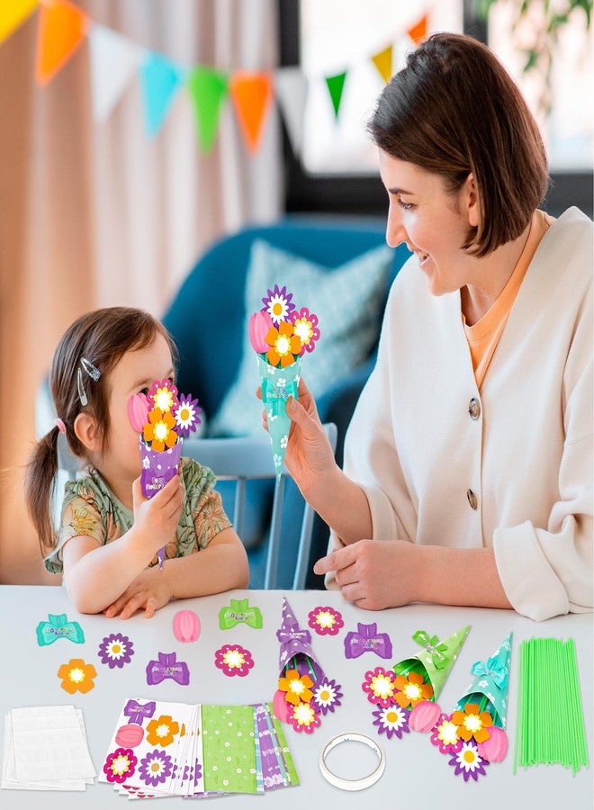 80UncleKimby 30PCS Mothers Day Crafts for Kids Flower Bouquet Kit DIY Teacher Appreciation Week Thankful Gift School Classroom Activities(Green Blue Purple Paper) - Image 2